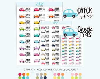 Check Tyres - Car Care Planner Stickers, 3 Sizes with Tiny, Small, and Large, Removable