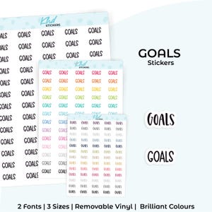 Goals Planner Stickers, Select from 2 fonts & 3 sizes, Script Planner Stickers, removable