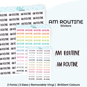 AM Routine Planner Stickers, Select from 2 fonts & 3 sizes, Script Planner Stickers, removable