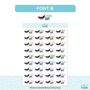 Lash Appointment Planner Stickers, Script Stickers, Two sizes and font options, Over 30 colours, Removable image 5