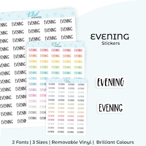 Evening Planner Stickers, Select from 2 fonts & 3 sizes, Script Planner Stickers, removable
