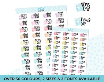 News Day Stickers, Planner Stickers, Two size and font options, removable