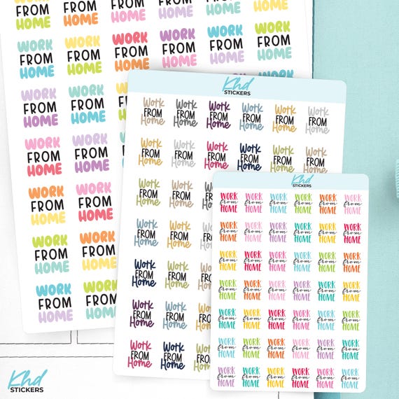 Work from Home Planner Stickers, 3 Sizes with Tiny, Small, and Large, Removable