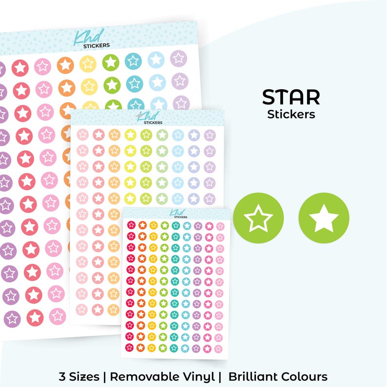 Stars Stickers, Planner Stickers, 2 Sizes and Over 30 Colours ...