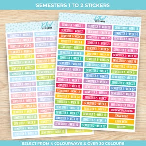 Schulhalbjahr 1 bis 2, je 26 Wochen, Planer Sticker, wieder ablösbar
