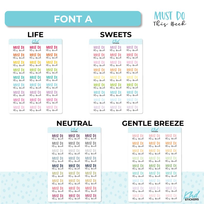 Must Do This Week Planner Stickers, Two sizes and font options, Over 30 colours, Removable image 6