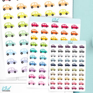 Car Icons Planner Stickers, 3 Sizes with Tiny, Small, and Large, Removable
