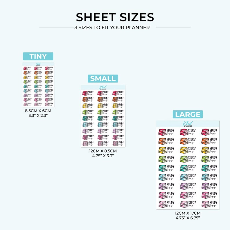Study Day Planner Stickers, 3 Sizes with Tiny, Small, and Large, Removable-KHDStickers-