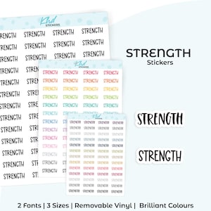 Strength Planner Stickers, Select from 2 fonts & 3 sizes, Script Planner Stickers, removable