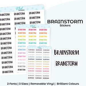 Brainstorm Planner Stickers, Select from 2 fonts & 3 sizes, Script Planner Stickers, removable