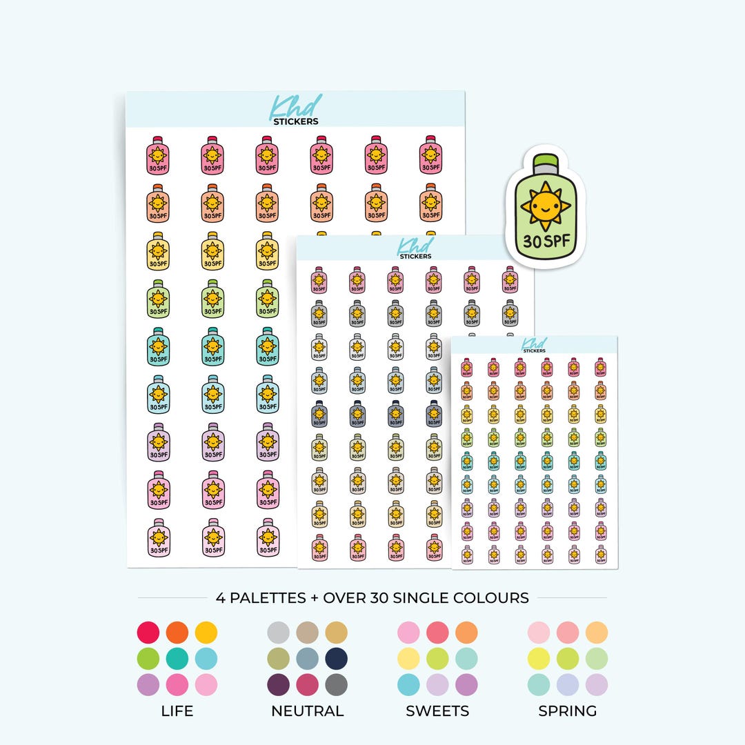 SPF Sunscreen Planner Stickers, 3 Sizes, Removable - Etsy