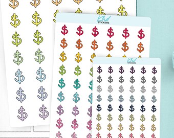Dollar Icon Planner Stickers, 3 Sizes with Tiny, Small, and Large, Removable