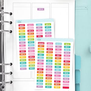 Tiny Individual Date Header Stickers, Planner Stickers, Removable