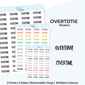 Overtime Planner Stickers, Select from 2 fonts & 3 sizes, Script Planner Stickers, removable