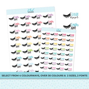 Lash Appointment Planner Stickers, Script Stickers, Two sizes and font options, Over 30 colours, Removable