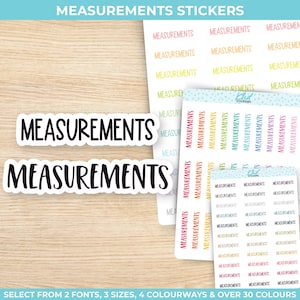Maße, Wählen Sie aus 2 Schriftarten & 3 Größen, Script Planner Stickers, wieder ablösbar