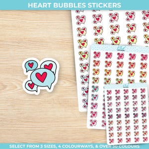 Stickers pour agenda en forme de bulles de coeur, amovibles en trois tailles