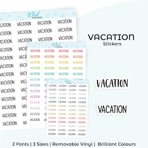Vacation Planner Stickers, Select from 2 fonts & 3 sizes, Script Planner Stickers, removable
