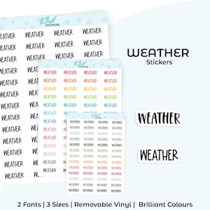 Weather Planner Stickers, Select from 2 fonts & 3 sizes, Script Planner Stickers, removable