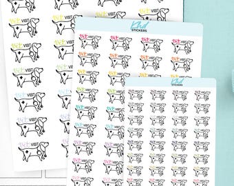 Vet Visit - Dog Planner Stickers, 3 Sizes with Tiny, Small, and Large, Removable