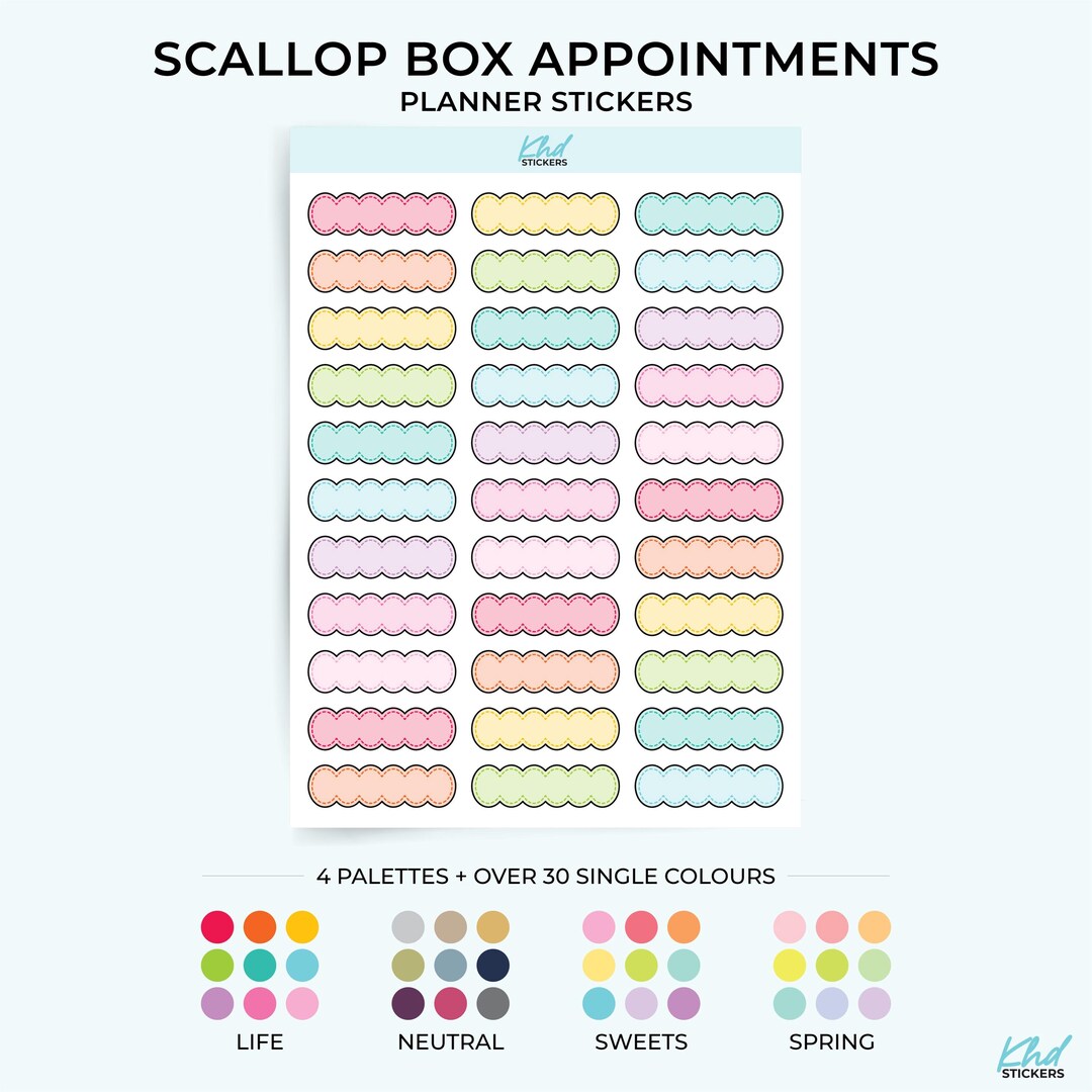 Scallop Quarter Box Appointment Stickers, Planner Stickers, Removable ...