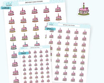 Cute Birthday Cake Stickers, Planner Stickers, Removable