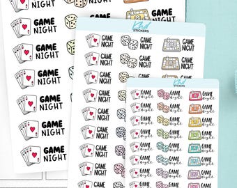 Game Night Planner Stickers, 3 Sizes with Tiny, Small, and Large, Removable