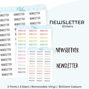 Newsletter Planner Stickers, Select from 2 fonts & 3 sizes, Script Planner Stickers, removable