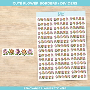 Niedliche Blumen Bordüren Aufkleber - Lustige und helle dekorative Trennstreifen für Planer, Journals & Happy Mail, Planer Aufkleber
