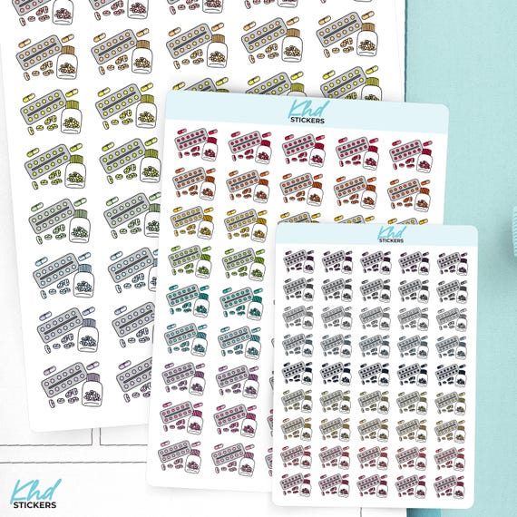 Medication / Tablets Planner Stickers, 3 Sizes with Tiny, Small, and Large, Removable