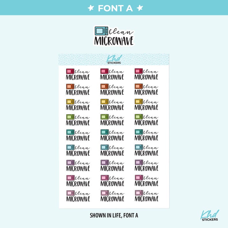 Clean Microwave Planner Stickers, Three Sizes Including Tiny, Removable