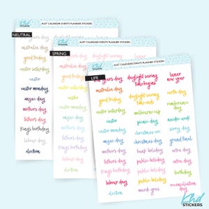 Australian Events and Public Holidays Stickers, Planner Stickers, Removable