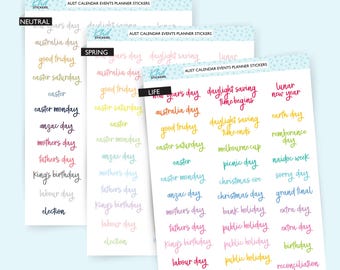 Australian Events and Public Holidays Stickers, Planner Stickers, Removable