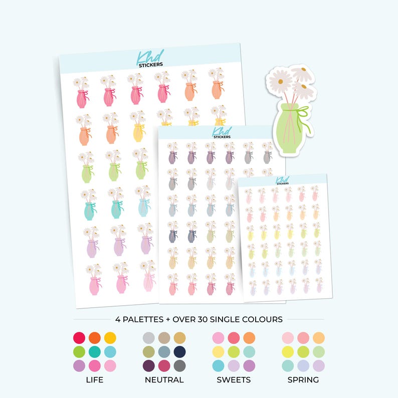 Decorative Flower Vase Planner Stickers, 3 Sizes, Removable-KHDStickers-