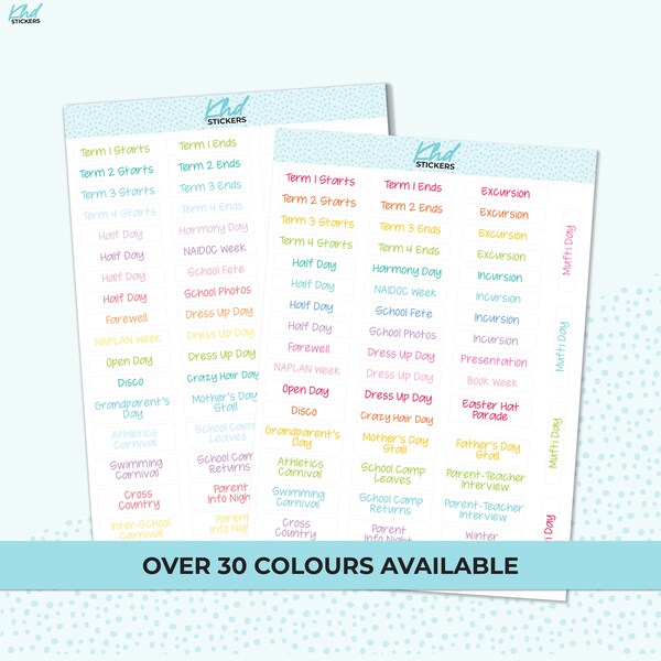 School Events Stickers, Planner Stickers, Removable