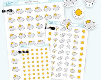 Weather Icon Planner Stickers, 3 Sizes with Tiny, Small, and Large, Removable
