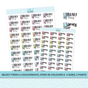 Library Day Stickers, Planner Stickers, Two size and font options, removable