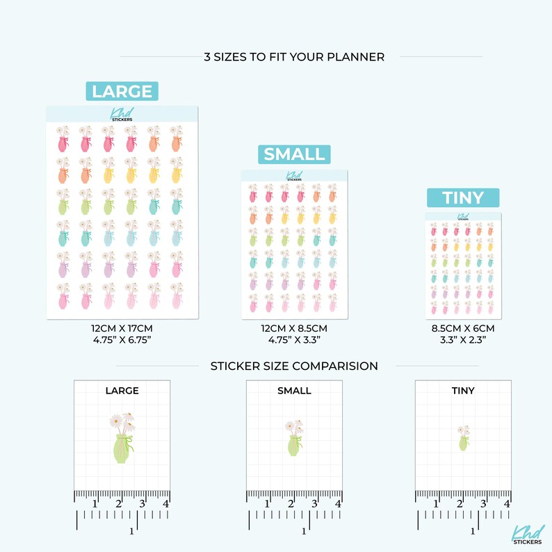 Decorative Flower Vase Planner Stickers, 3 Sizes, Removable-KHDStickers-