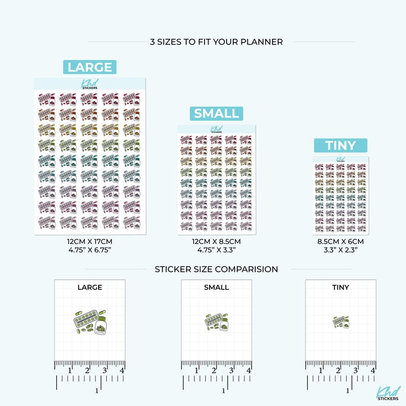 Medication / Tablets Planner Stickers, 3 Sizes with Tiny, Small, and Large, Removable-KHDStickers-