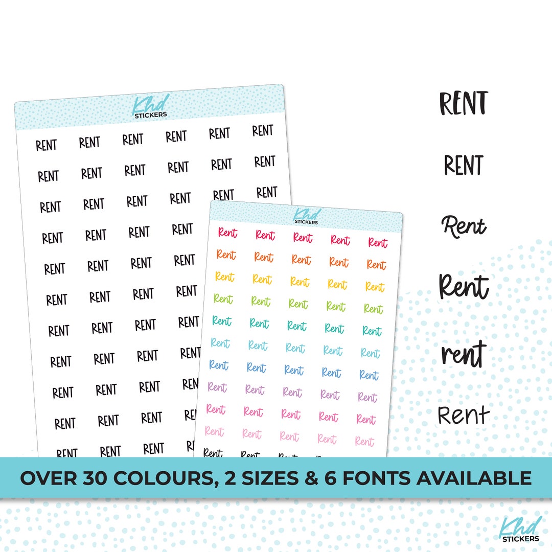 Rent Stickers Planner Stickers Select From 6 Fonts & 2 - Etsy UK