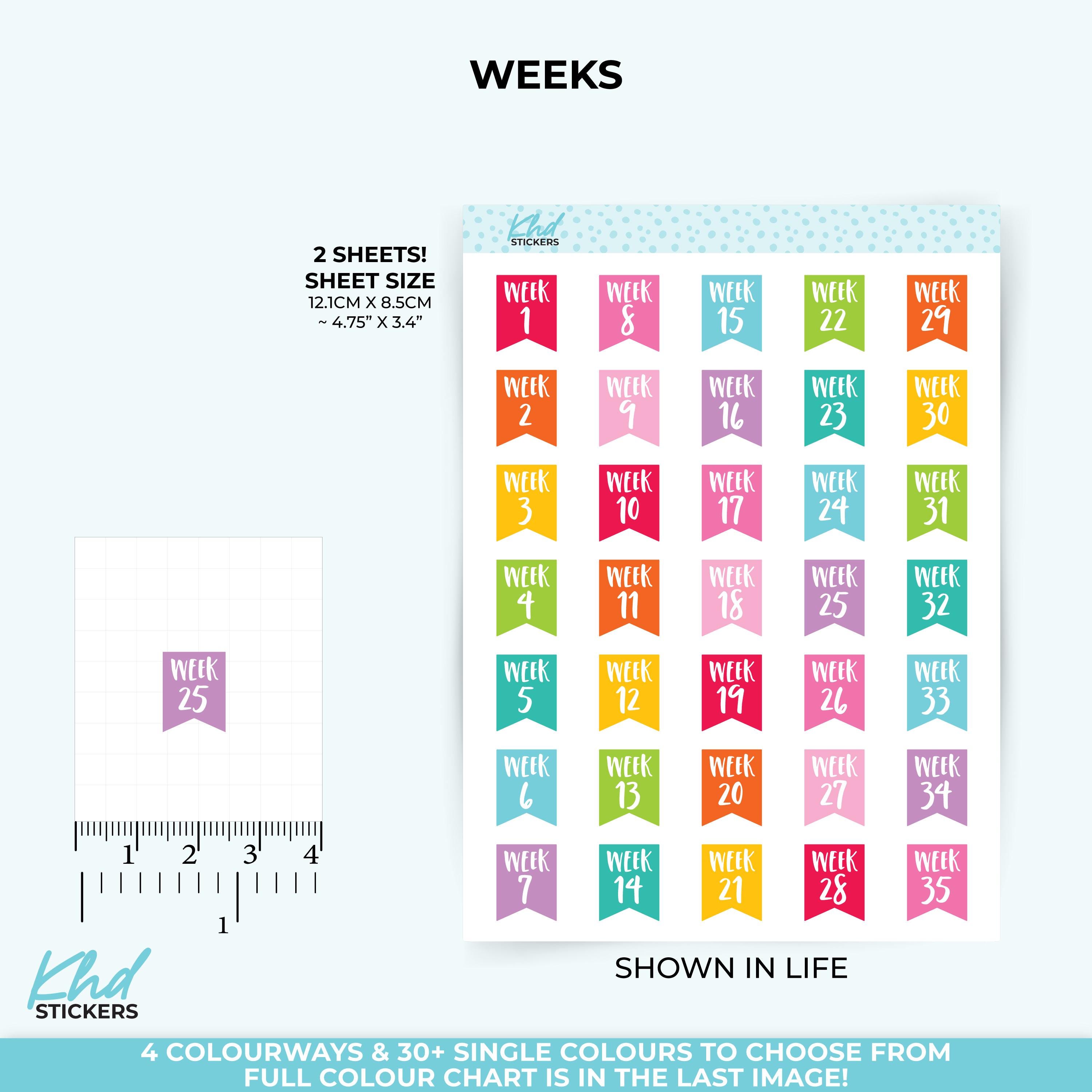Week Numbers Stickers Weeks of the Year Stickers, Planner Stickers, Removable - Etsy