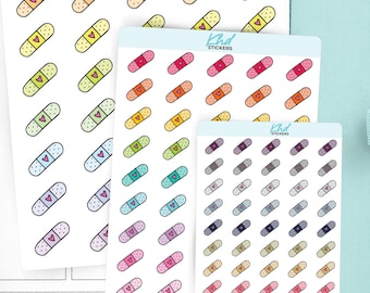 First Aid Elastic Plaster Ouch Stickers, Planner Stickers, 3 Sizes with Tiny, Small, and Large, Removable