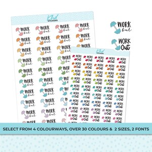 Work Out Stickers, Planner Stickers, Two size and font options, removable