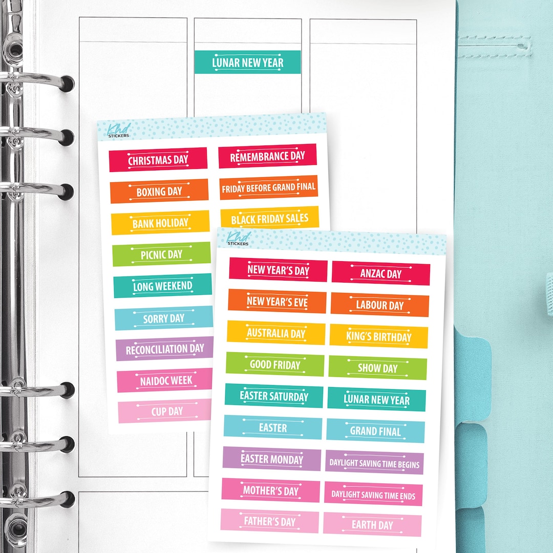 Australian Events Planner Stickers: Removable Matte Vinyl - Etsy Australia