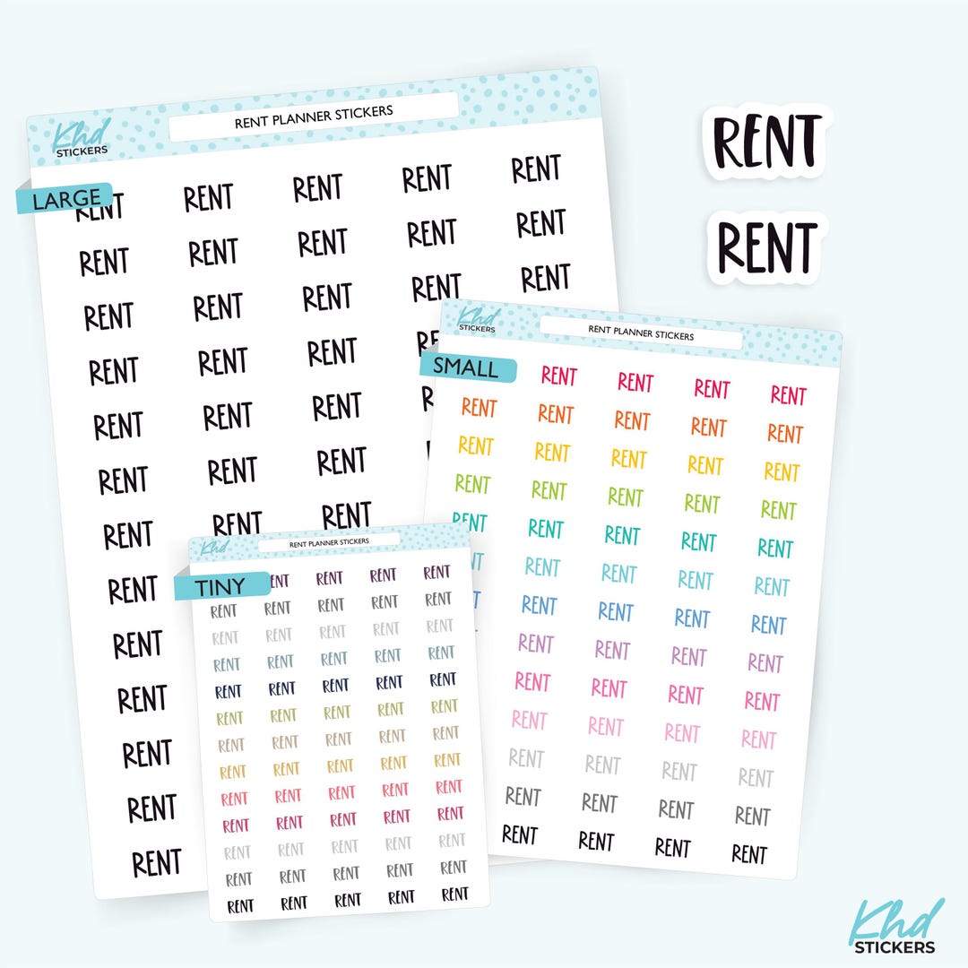 Rent Planner Stickers, Select From 2 Fonts & 3 Sizes, Script Planner ...