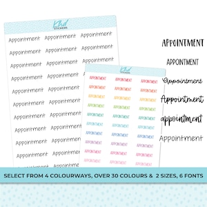 Appointment Stickers, Planner Stickers, Select from 6 fonts & 2 sizes, Removable