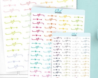 Heart Divider Planner Stickers, 3 Sizes with Tiny, Small, and Large, Removable