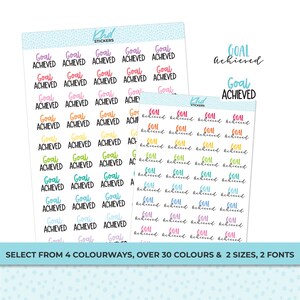 Goal Achieved Stickers, Planner Stickers, Two sizes and font options, removable