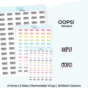 Oops! Planner Stickers, Select from 2 fonts & 3 sizes, Script Planner Stickers, removable