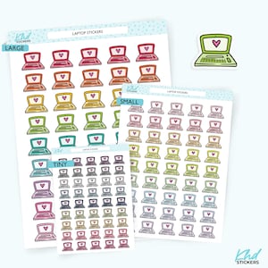 Laptop Icon Planner Stickers, Three Sizes including tiny, Removable